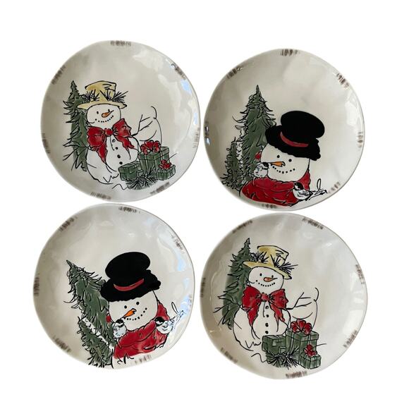Grace Teaware Christmas SNOWMAN Porcelain Salad Plates 8.5in Set of 4 New - Picture 12 of 15